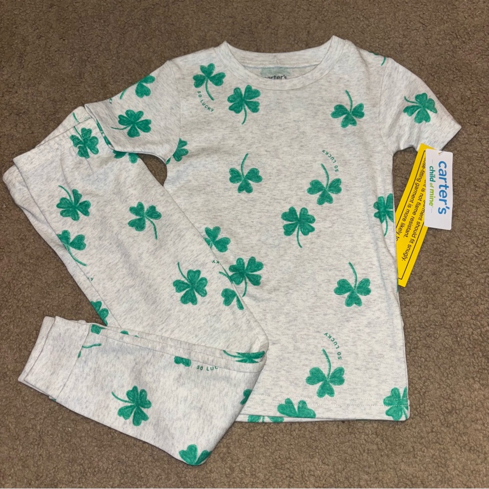 Carters Child of Mine Gray and Green Shamrock Pajama Set, NEW
